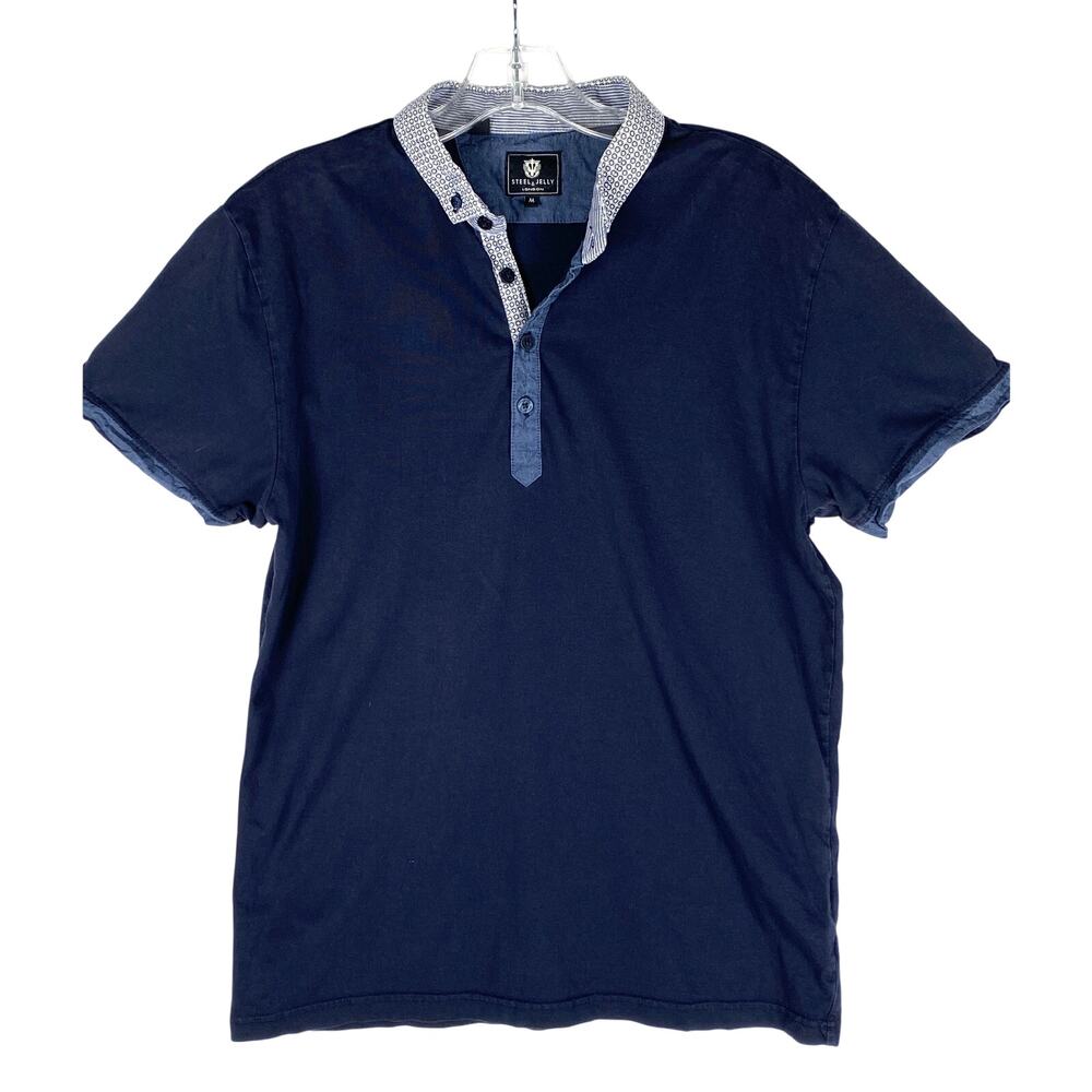Steel & Jelly Polo Shirt Mens M Navy Contrast Collar Geometric Preppy Coastal